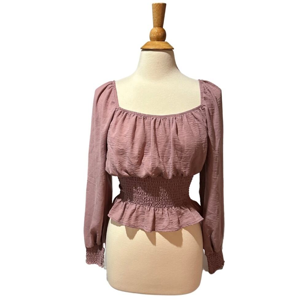 Haute Monde Purple Sheer Elastic Sinched Crop Top Square Neck Line O10